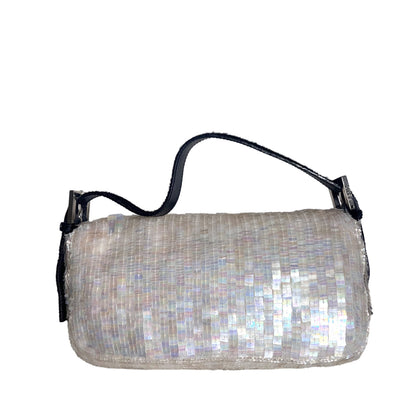 Fendi Baguette Gold Translucent Sequins with Pony-style Leather Strap