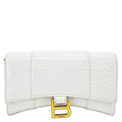 BALENCIAGA Hourglass Leather Wallet On Chain Bag Off White