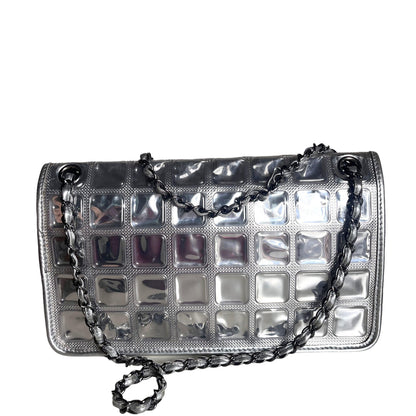 Chanel Ice Cube Chocolate Bar Classic Flap Metallic Silver PVC with Leather