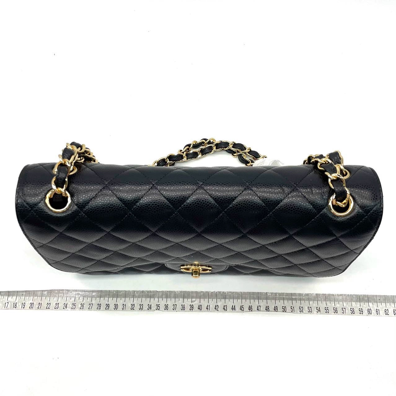Chanel Classic Flap Jumbo Black Caviar Leather Double Flap with Gold Hardware