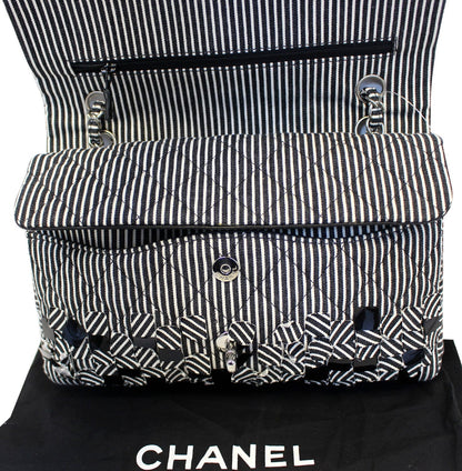 CHANEL Black/White Striped Medium Flap Shoulder Bag - Sale