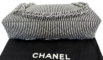 CHANEL Black/White Striped Medium Flap Shoulder Bag - Sale