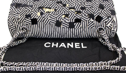 CHANEL Black/White Striped Medium Flap Shoulder Bag - Sale