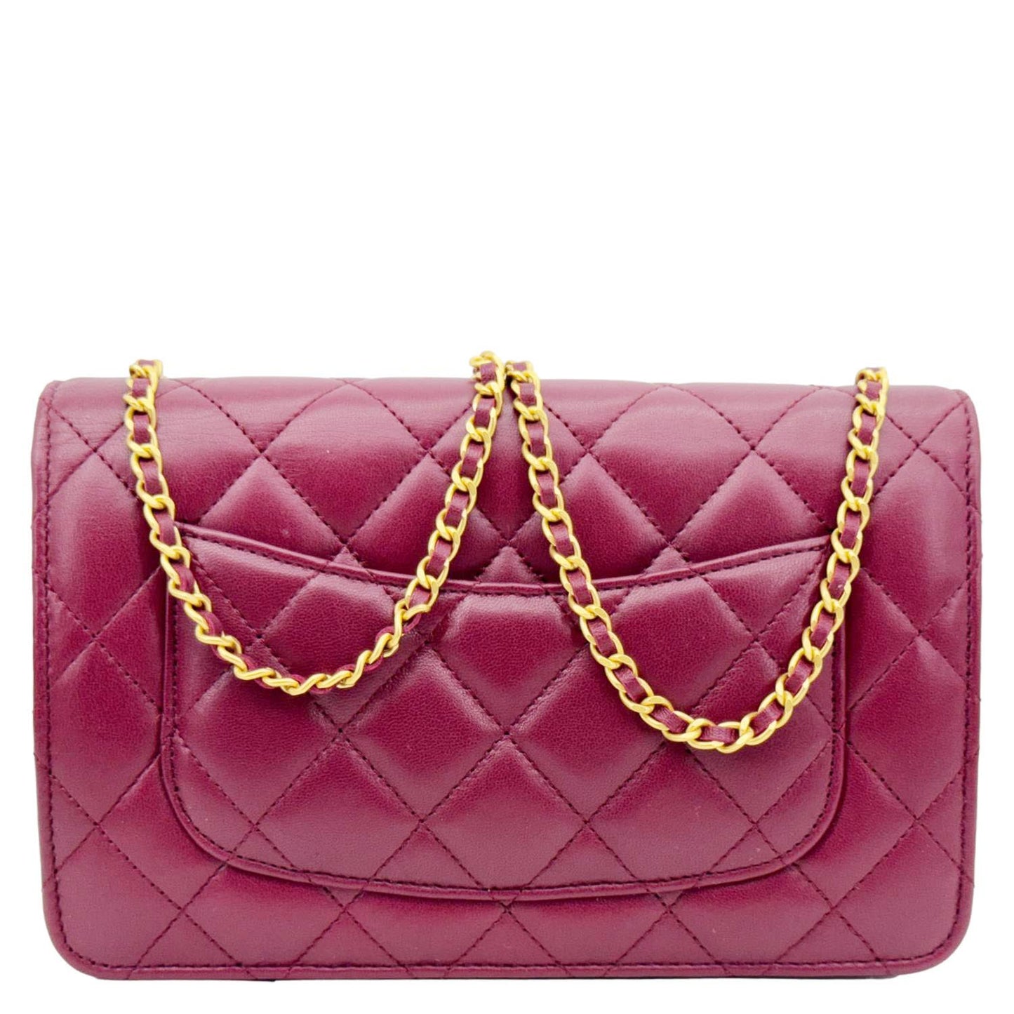 CHANEL Coco Hearts Quilted Leather Wallet On Chain WOC Burgundy