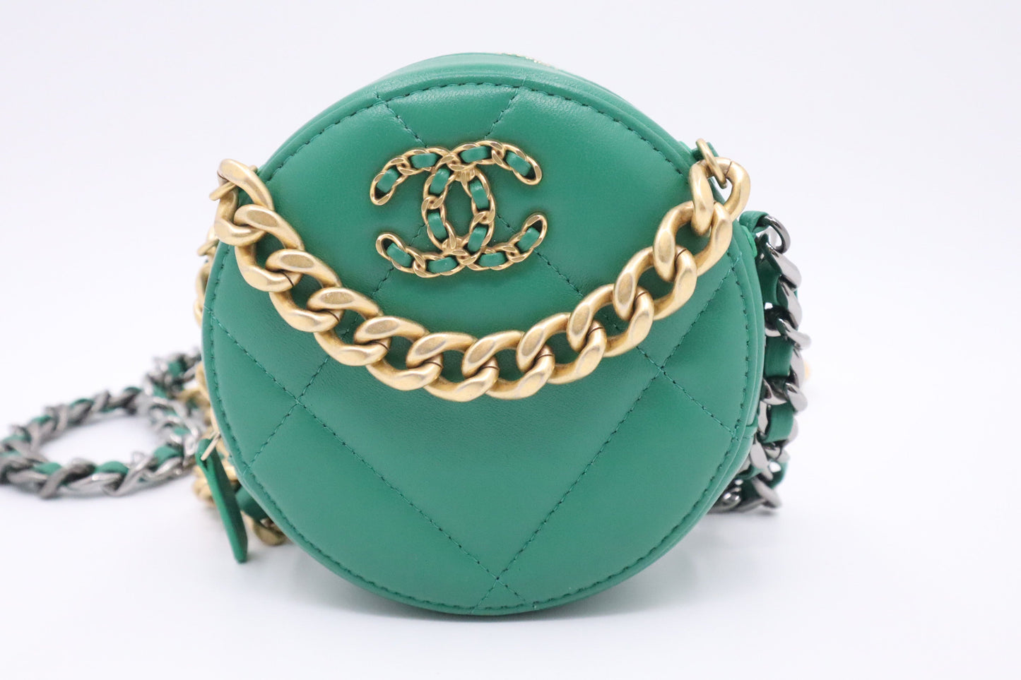 Chanel 19 Round Clutch on Chain in Green Leather