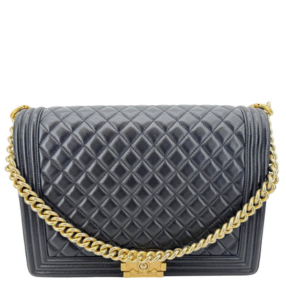 CHANEL Boy Flap Large Quilted Leather Crossbody Bag Black