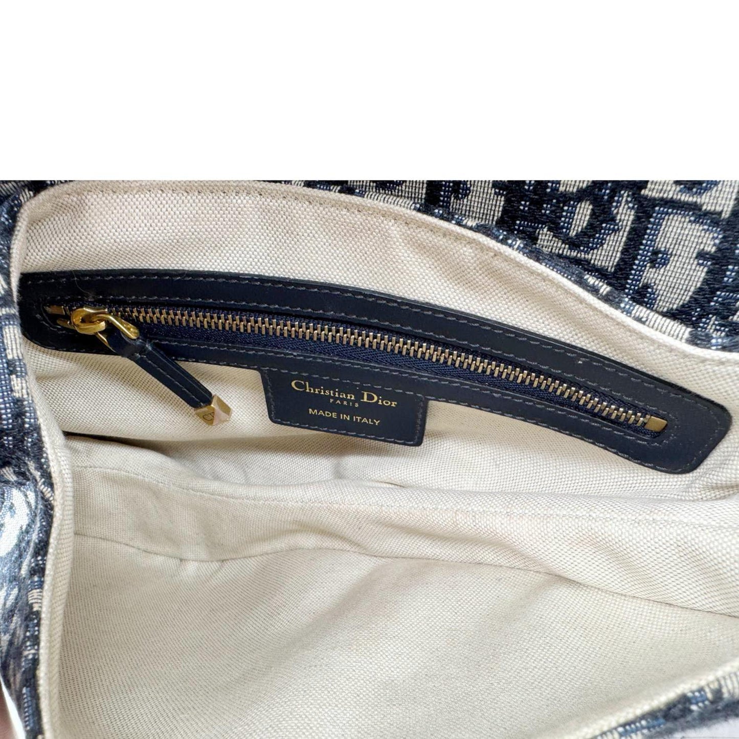 CHRISTIAN DIOR Saddle Oblique Jacquard Belt Crossbody Bag Navy Blue
