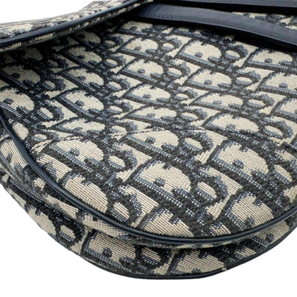 CHRISTIAN DIOR Saddle Oblique Jacquard Belt Crossbody Bag Navy Blue