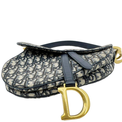 CHRISTIAN DIOR Saddle Oblique Jacquard Belt Crossbody Bag Navy Blue