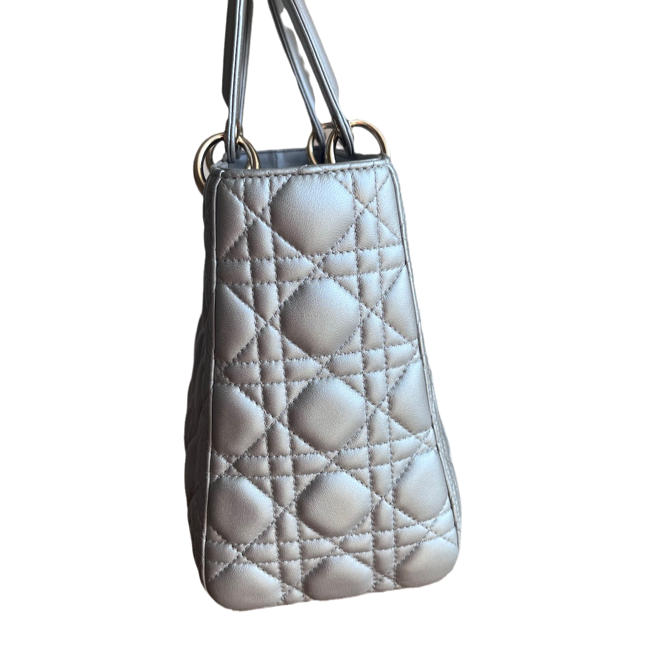 Lady Dior Pearlescent Grey Medium Lambskin Cannage Leather Handbag
