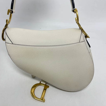 Dior Saddle White Medium Grained Leather Handbag