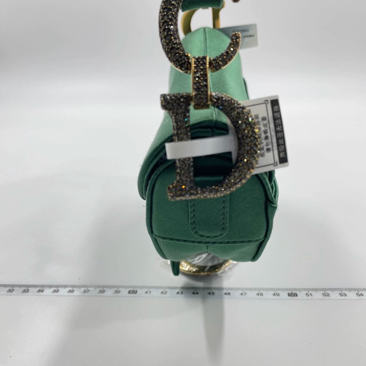 Dior Saddle Mini Silk Emerald Green with crystals