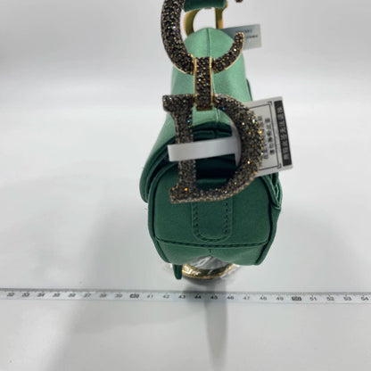 Dior Saddle Mini Silk Emerald Green with crystals