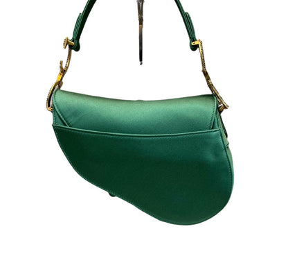 Dior Saddle Mini Silk Emerald Green with crystals