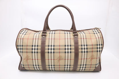 Burberry Travel Bag in Beige Check Coated Canvas