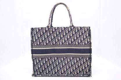 Dior Large Book Tote in Navy Oblique Embroidery Canvas