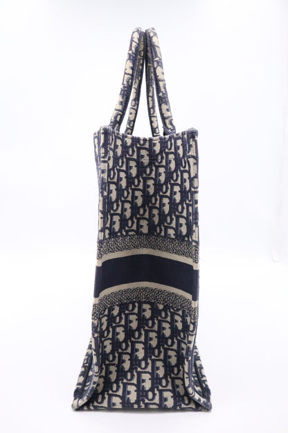 Dior Large Book Tote in Navy Oblique Embroidery Canvas