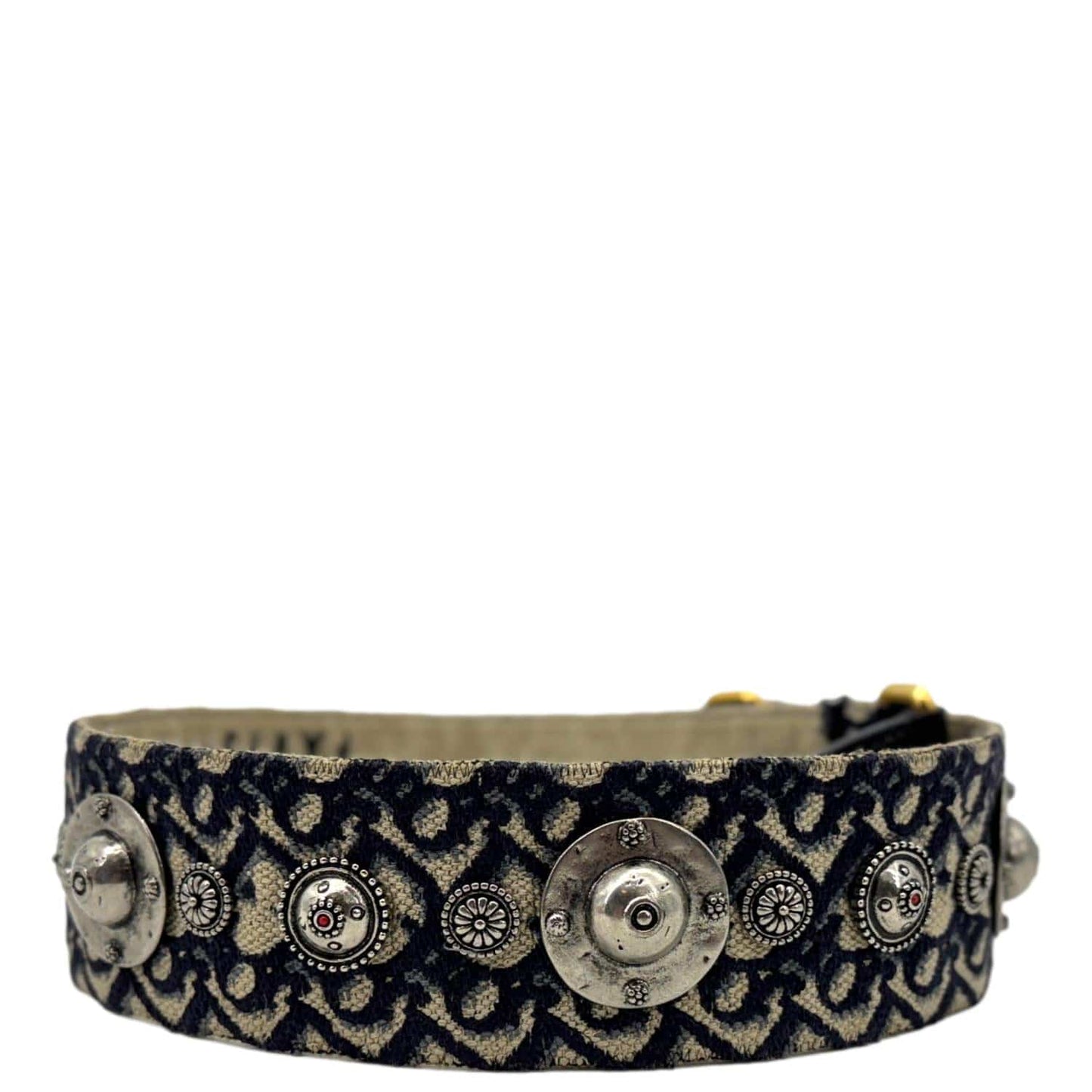 CHRISTIAN DIOR Studded Oblique Embroidered Denim Strap Navy Blue