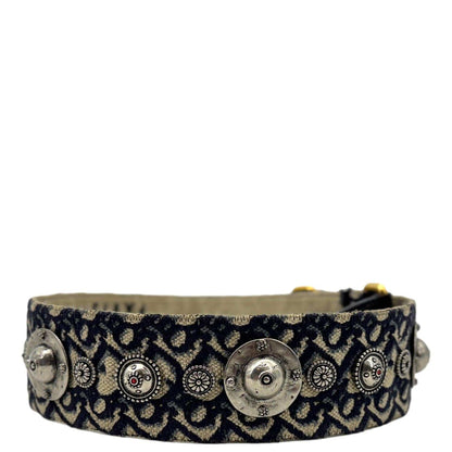 CHRISTIAN DIOR Studded Oblique Embroidered Denim Strap Navy Blue