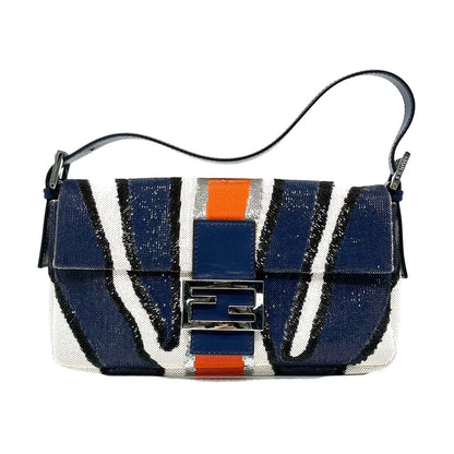 FENDI Baguette Zebra-Stripe Sequin Blue Orange White