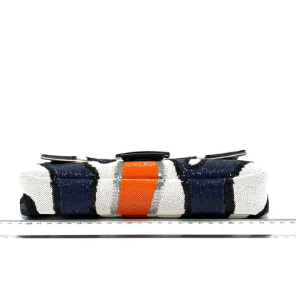 FENDI Baguette Zebra-Stripe Sequin Blue Orange White