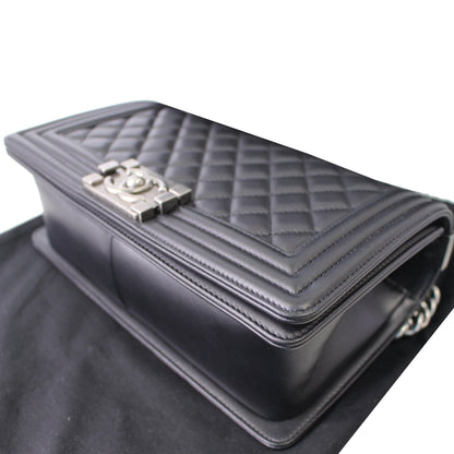 CHANEL Boy Medium Lambskin Leather Shoulder Bag Black