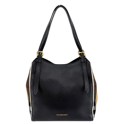 BURBERRY Canterbury Small House Check Derby Leather Tote Bag Black