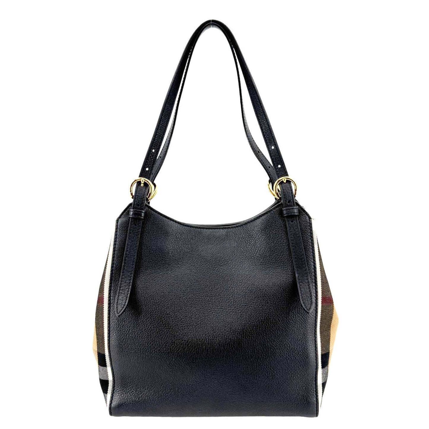 BURBERRY Canterbury Small House Check Derby Leather Tote Bag Black