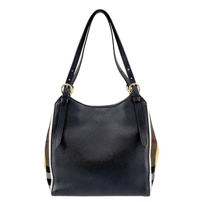 BURBERRY Canterbury Small House Check Derby Leather Tote Bag Black