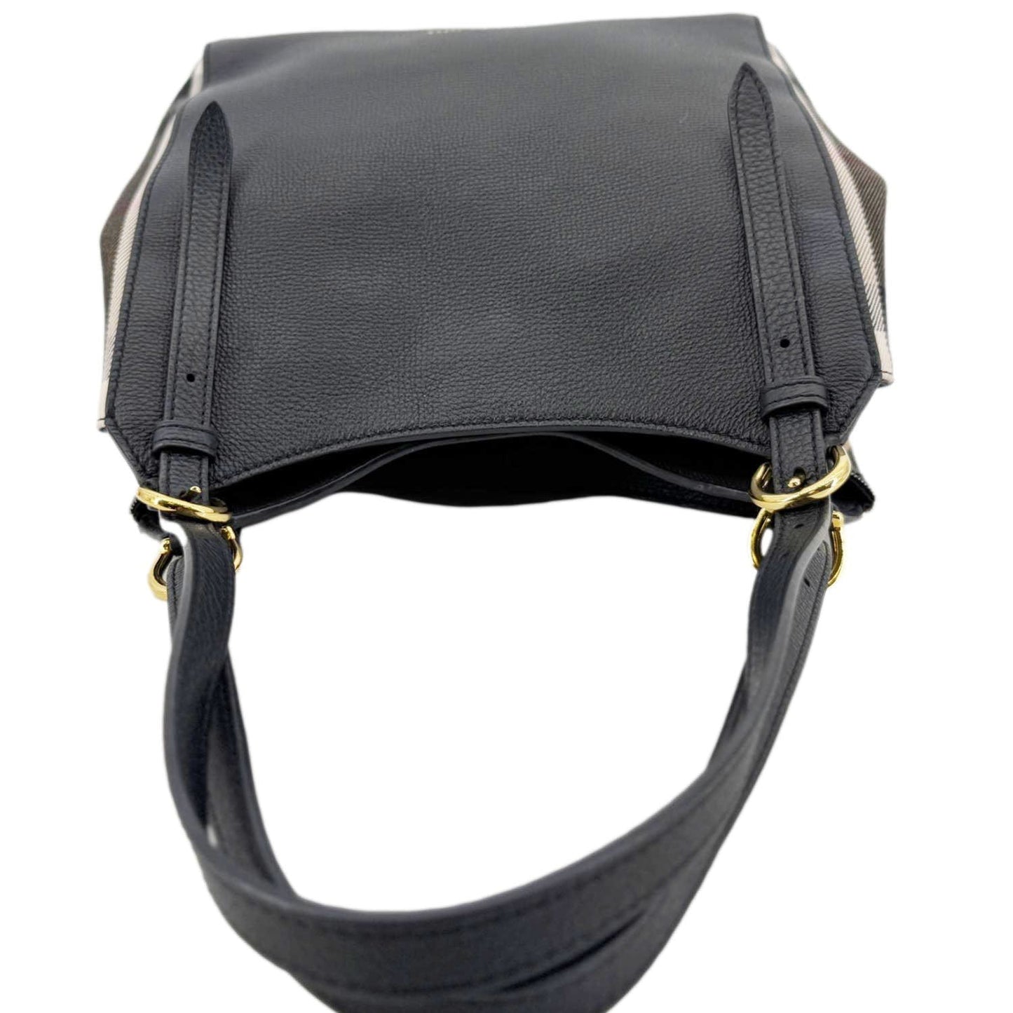 BURBERRY Canterbury Small House Check Derby Leather Tote Bag Black