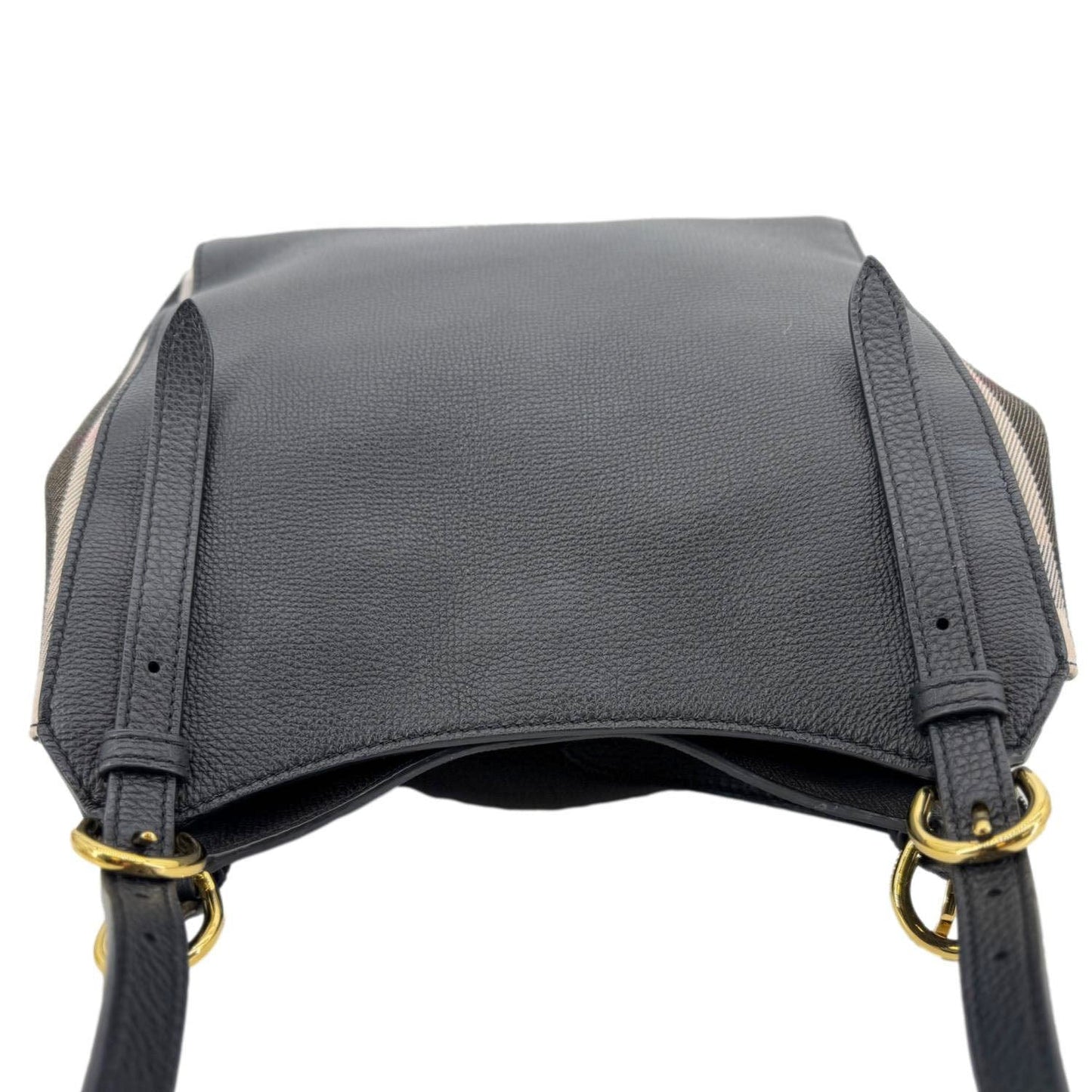 BURBERRY Canterbury Small House Check Derby Leather Tote Bag Black