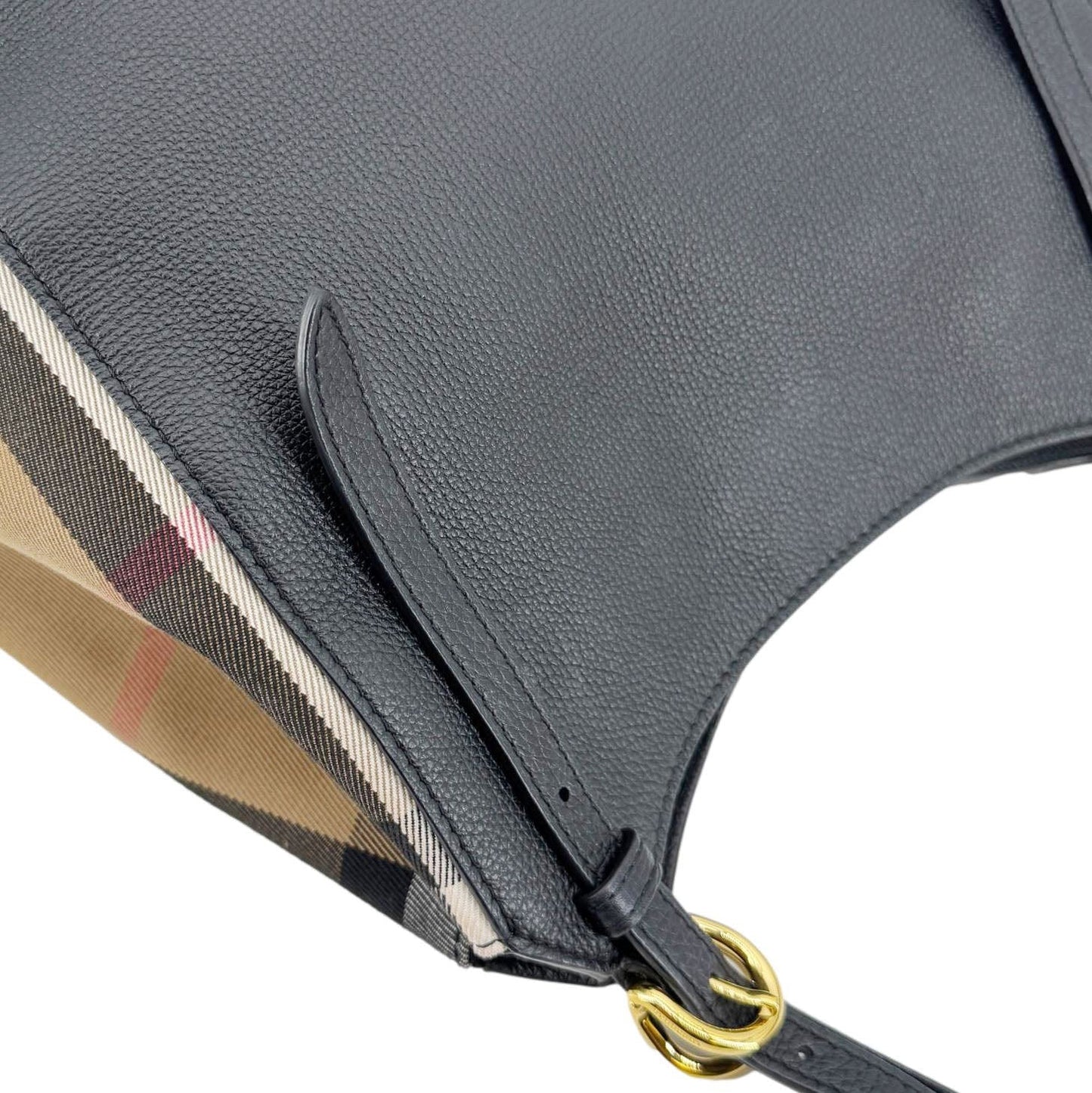 BURBERRY Canterbury Small House Check Derby Leather Tote Bag Black