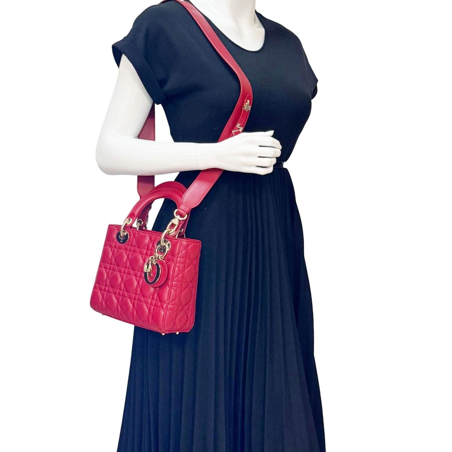 CHRISTIAN DIOR Lady Dior My ABCDior Small Cannage Leather Shoulder Bag Red
