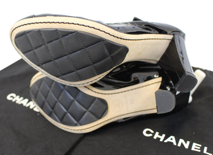 CHANEL Black Leather Elastic Ballet Pumps Size 36
