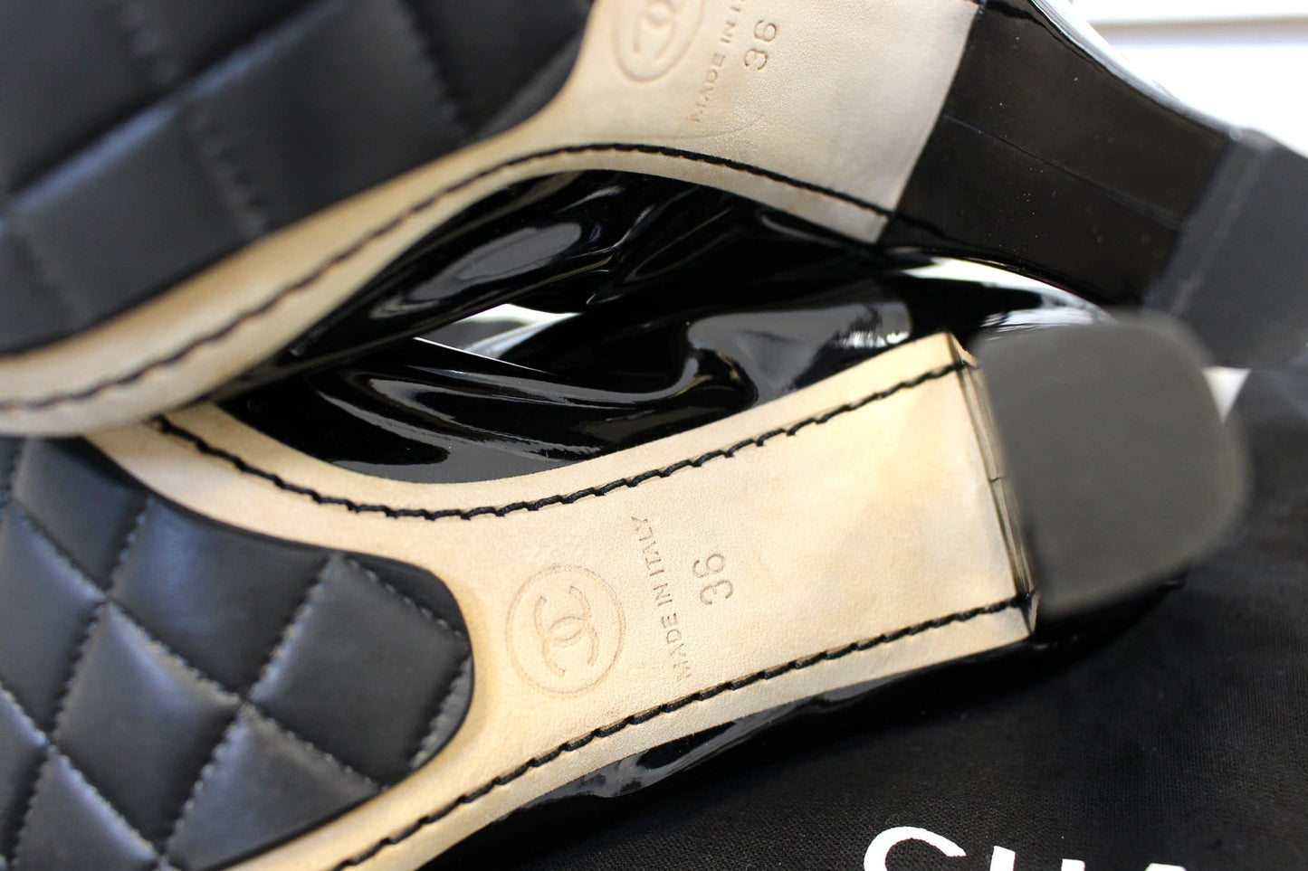 CHANEL Black Leather Elastic Ballet Pumps Size 36