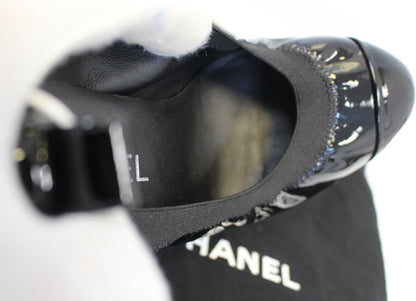 CHANEL Black Leather Elastic Ballet Pumps Size 36
