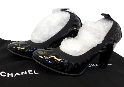 CHANEL Black Leather Elastic Ballet Pumps Size 36