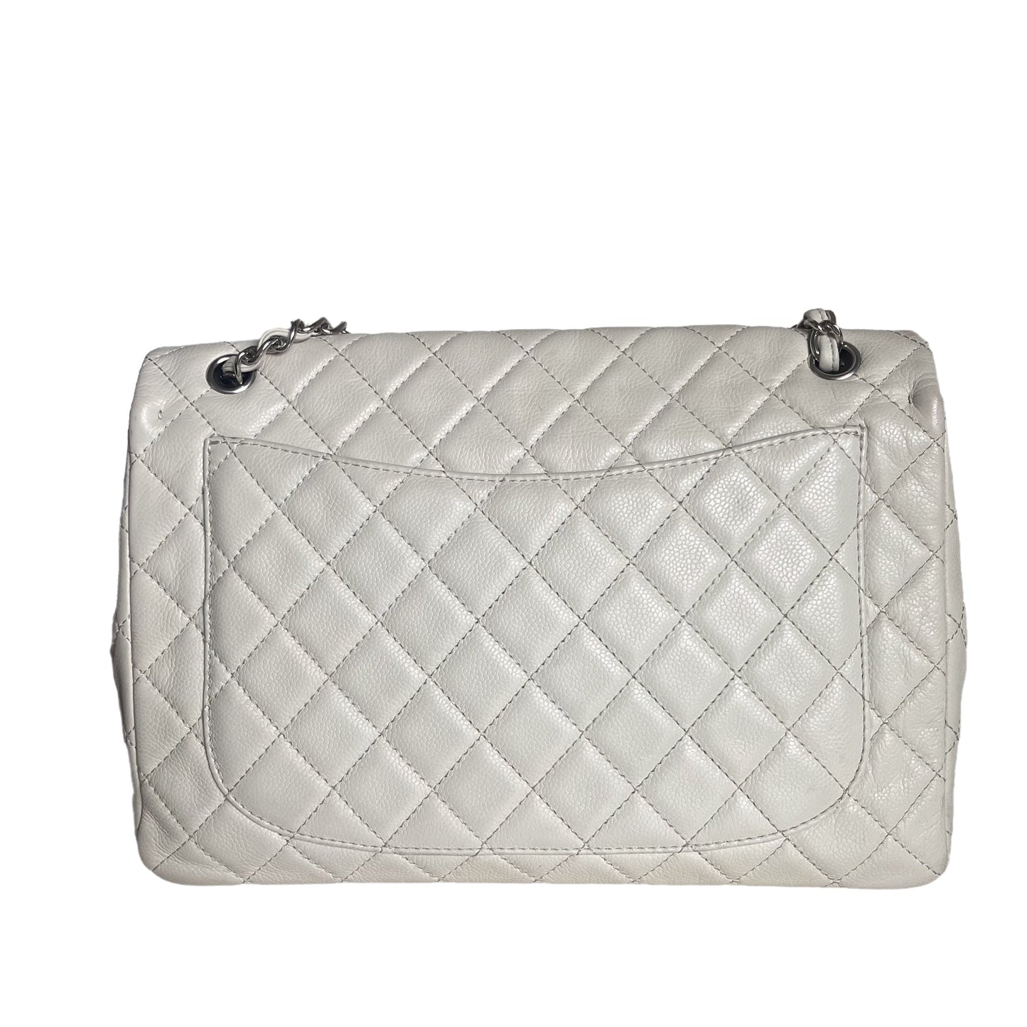 Chanel Classic Flap Maxi Milk White Caviar Leather Silver-tone Hardware Giant CC Logo