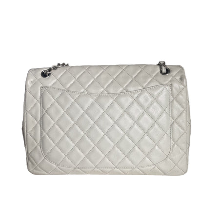 Chanel Classic Flap Maxi Milk White Caviar Leather Silver-tone Hardware Giant CC Logo