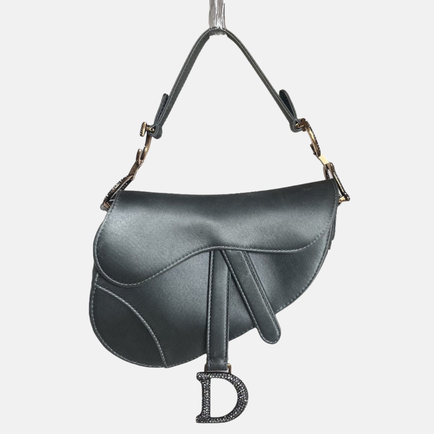 Dior Saddle Mini Silk Blue Grey with Crystal Embedded Buckles