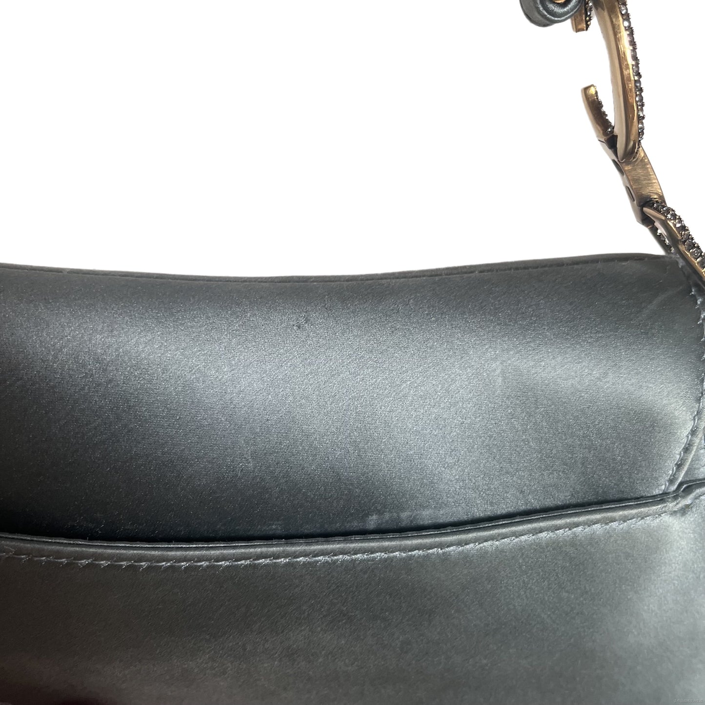 Dior Saddle Mini Silk Blue Grey with Crystal Embedded Buckles