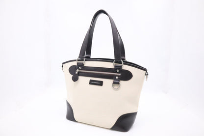 Burberry Tote Bag in Cream Canvas and Brown Leather