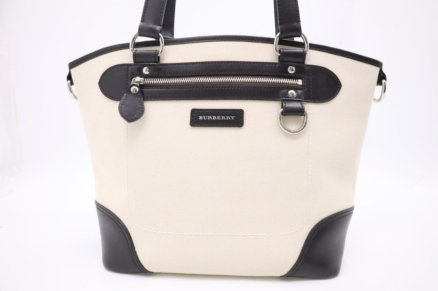Burberry Tote Bag in Cream Canvas and Brown Leather