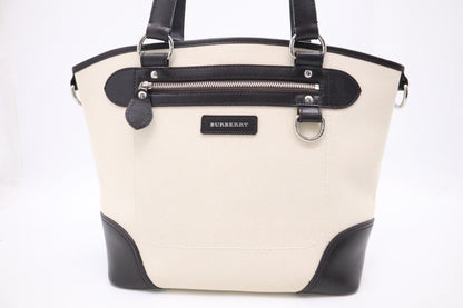 Burberry Tote Bag in Cream Canvas and Brown Leather
