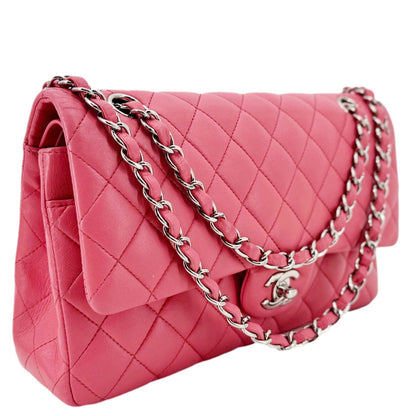 CHANEL Classic Double Flap Medium  Quilted Leather Shoulder Bag Salmon Pink