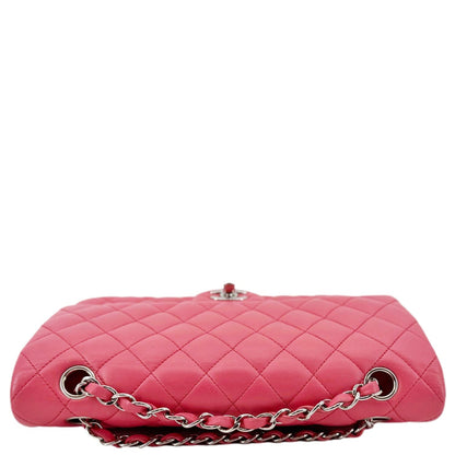 CHANEL Classic Double Flap Medium  Quilted Leather Shoulder Bag Salmon Pink