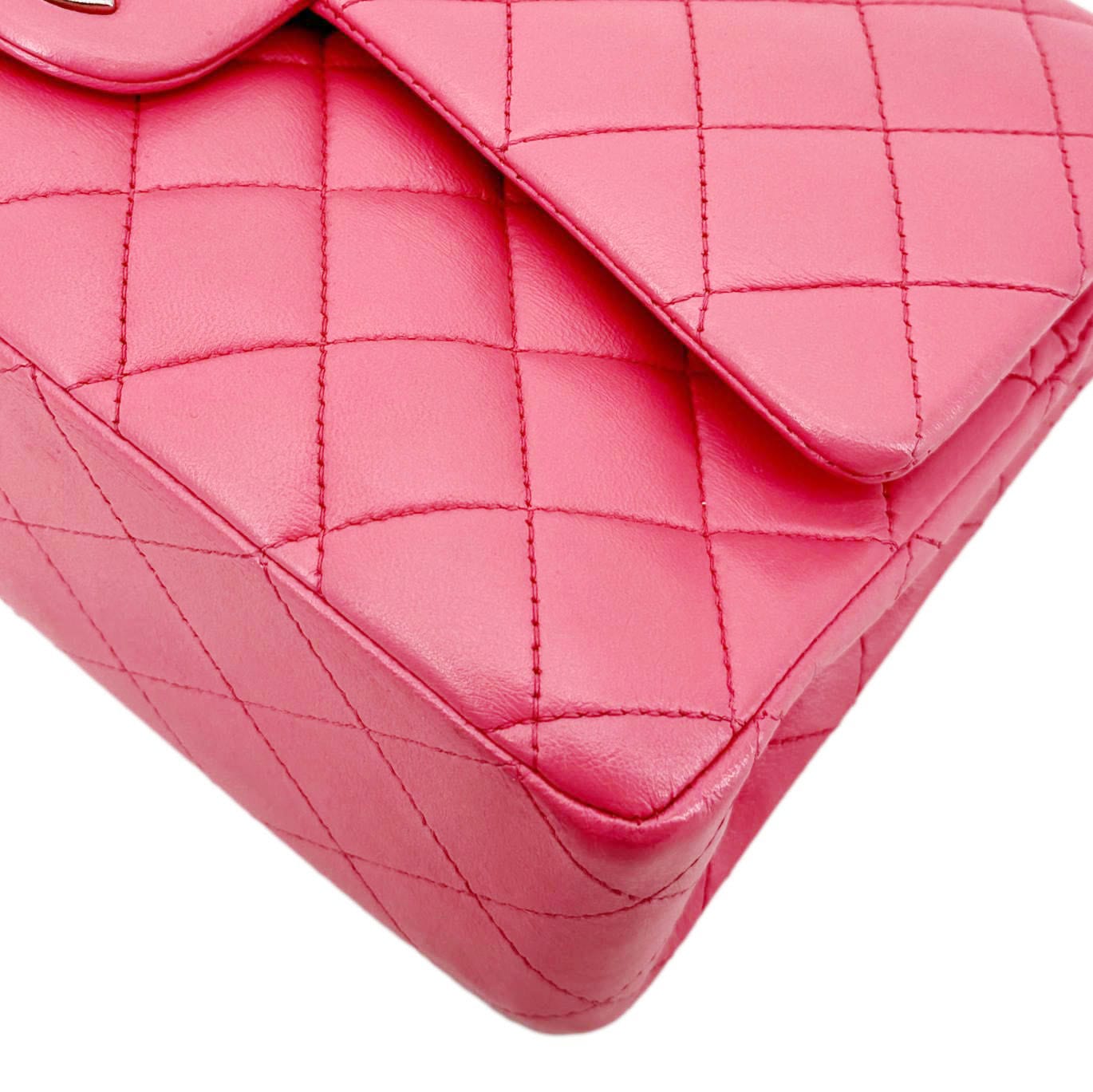 CHANEL Classic Double Flap Medium  Quilted Leather Shoulder Bag Salmon Pink