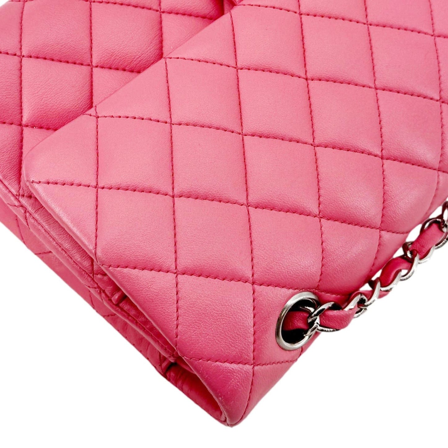 CHANEL Classic Double Flap Medium  Quilted Leather Shoulder Bag Salmon Pink