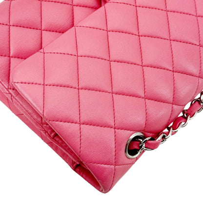 CHANEL Classic Double Flap Medium  Quilted Leather Shoulder Bag Salmon Pink