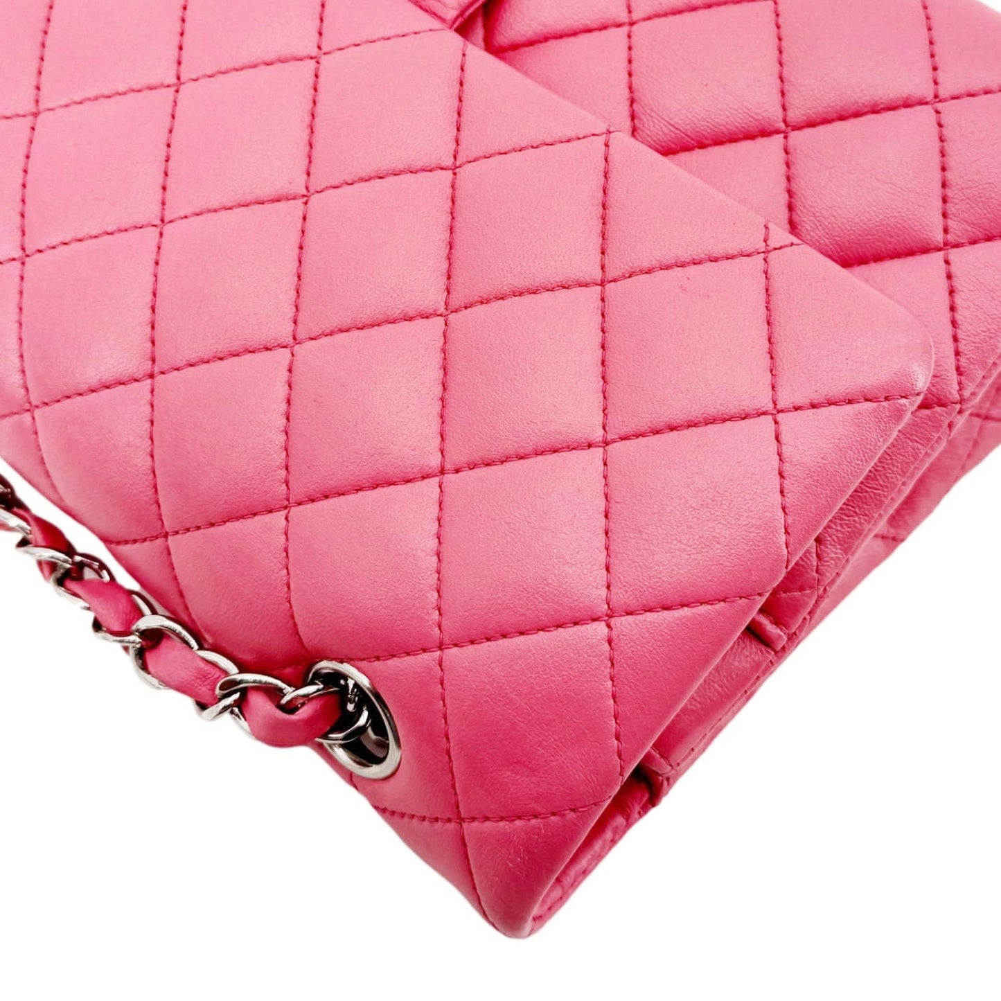 CHANEL Classic Double Flap Medium  Quilted Leather Shoulder Bag Salmon Pink
